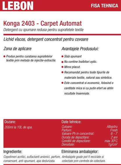 Detergent profesional pentru curățarea covoarelor prin injecție–extracție 5L
