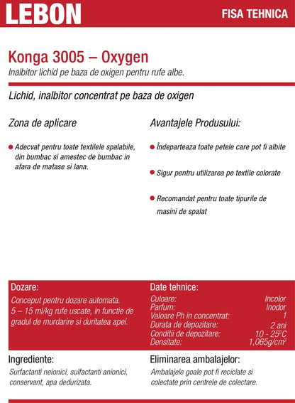 Înălbitor lichid pe bază de oxigen pentru rufe albe 5L